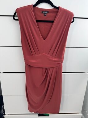 Express Terracotta Rust V Neck Drape Mini Dress Size S Sleeveless